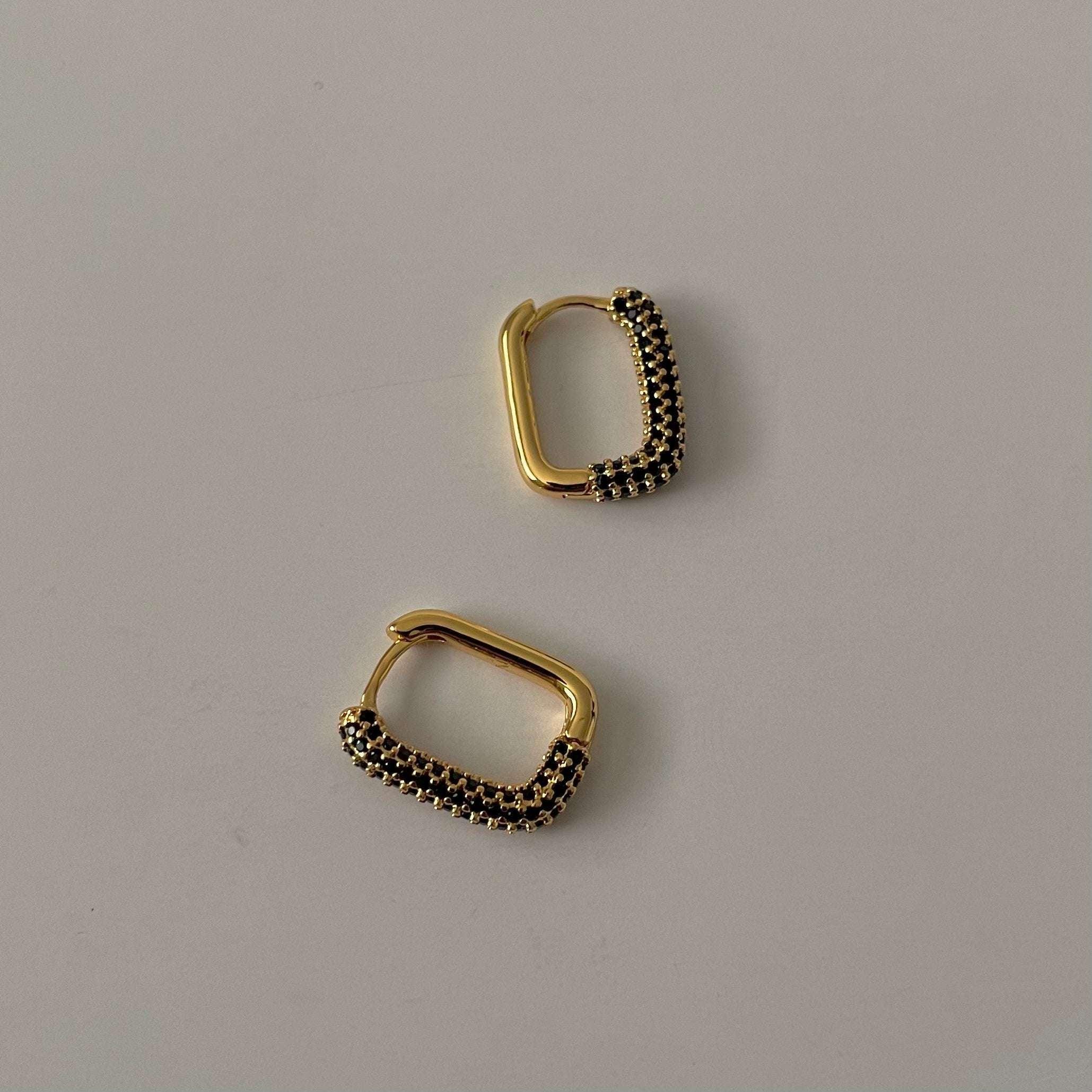 Rectangle Stone Earrings- Gold with Black Stone - AURIEVAA