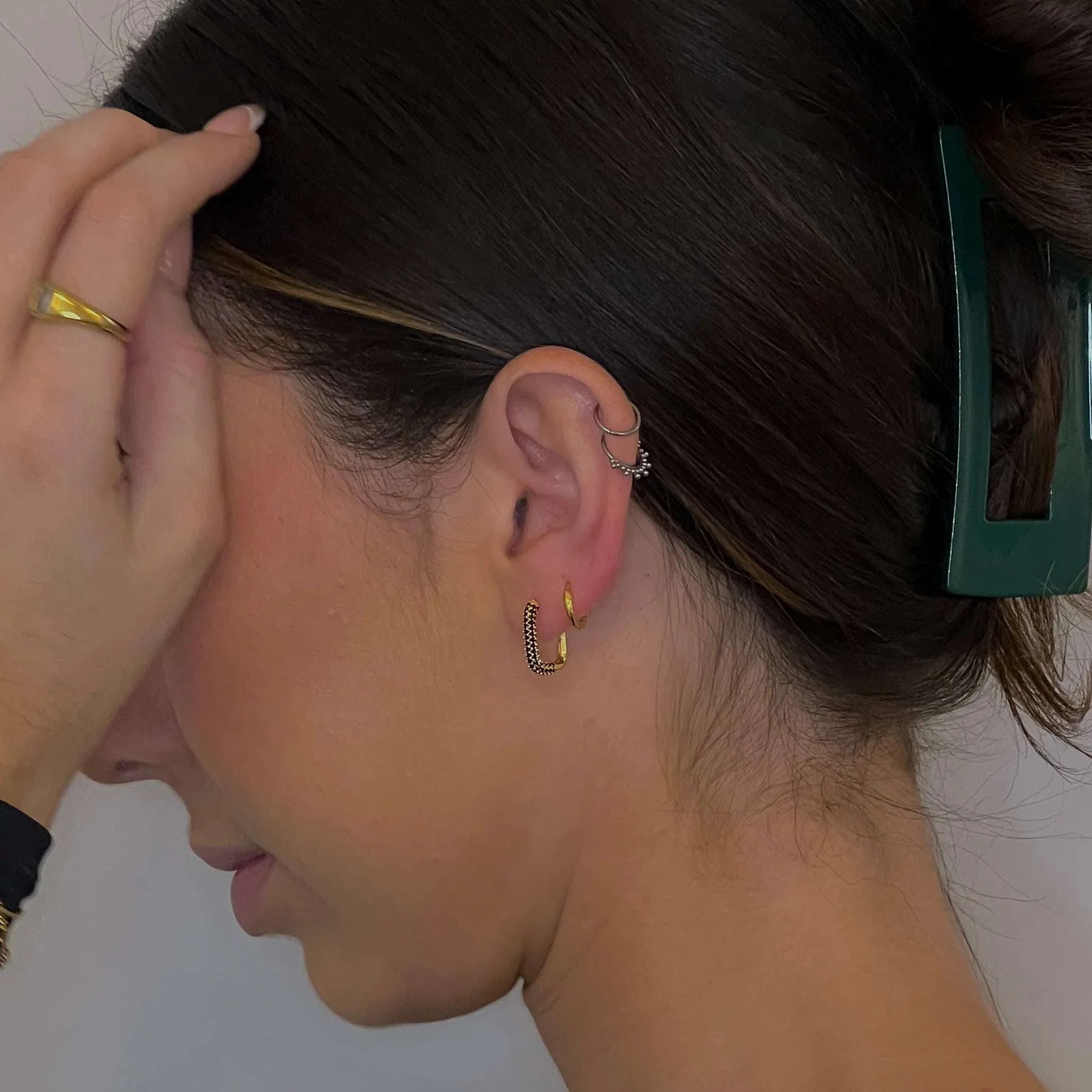 Rectangle Stone Earrings- Gold with Black Stone - AURIEVAA