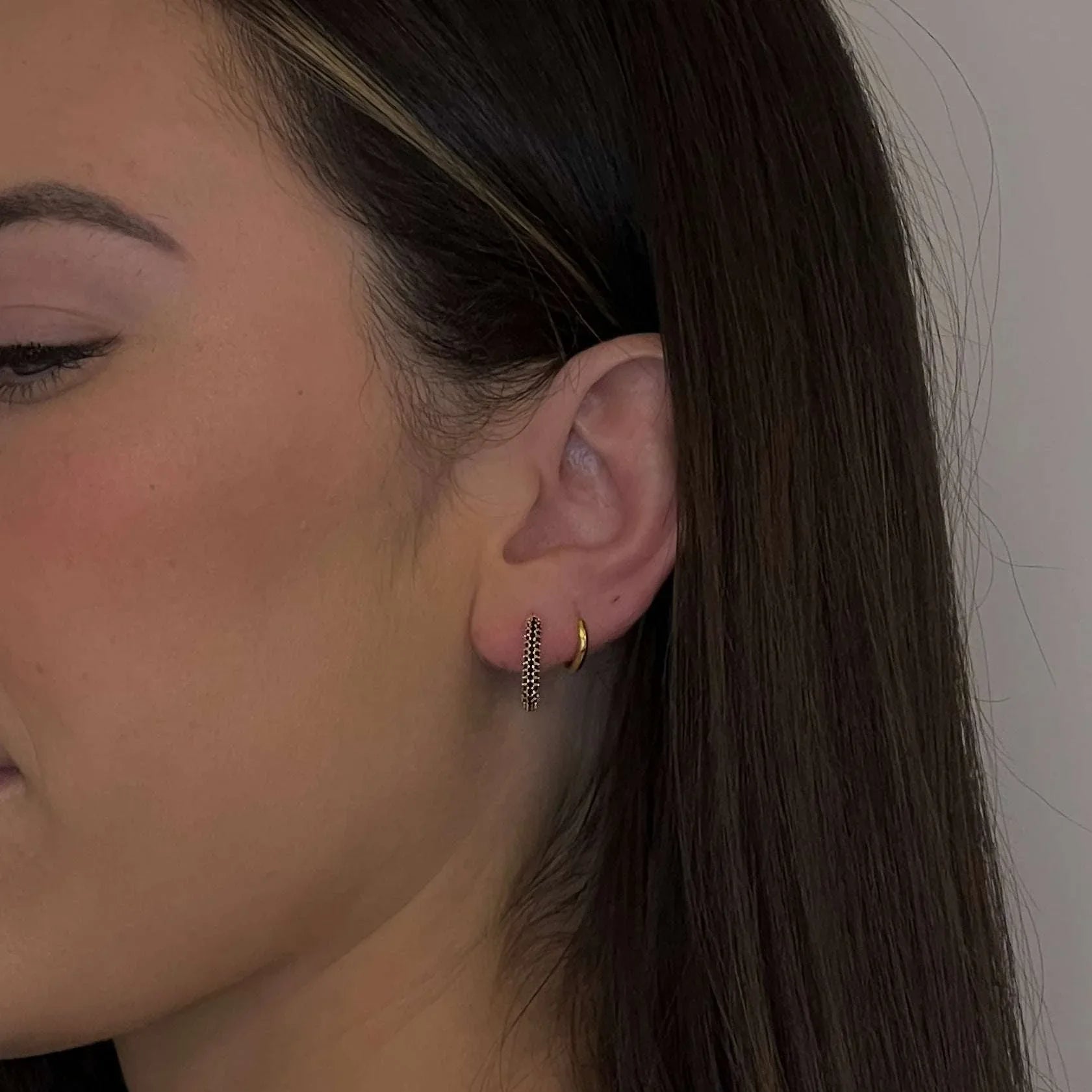 Rectangle Stone Earrings- Gold with Black Stone - AURIEVAA